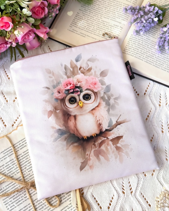 wsuwane etui na książki z motywem sowy w stylu boho