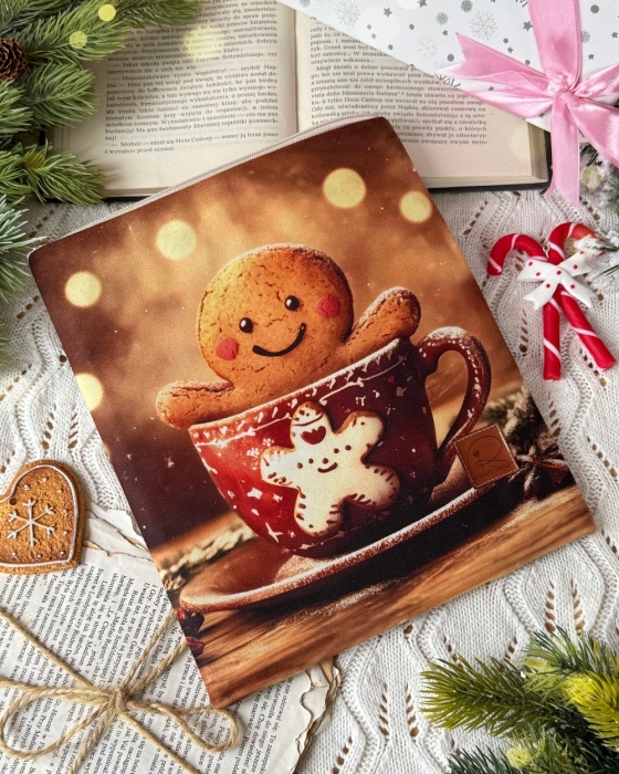 book sleeve wsuwane etui na książki, zeszyty lub tablet 11 cali, zamykane na zamek ,wzór ciastek,  przód etui