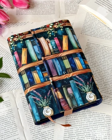 otulacz na książki handmade z motywem książek, idealne na prezent dla mola książkowego