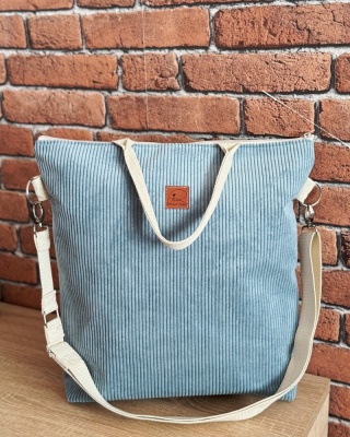 Sztruksowa torebka shopperka PASTEL BLUE